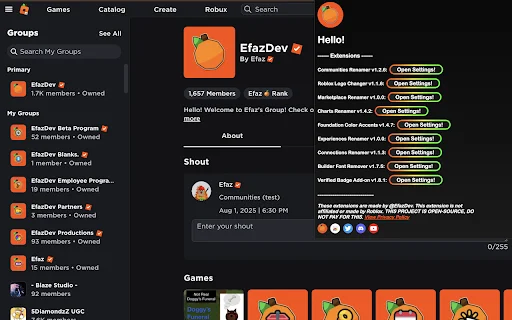 Efaz’s Roblox Extension: Personaliza tu experiencia Roblox al máximo - Screenshot 3