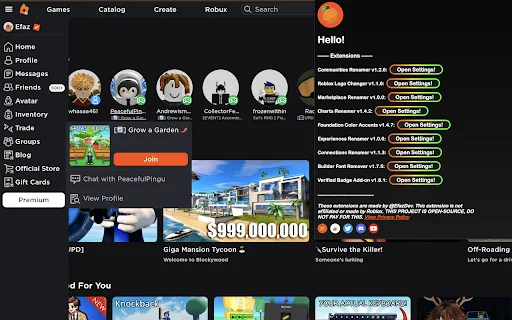 Efaz’s Roblox Extension: Personaliza tu experiencia Roblox al máximo - Screenshot 1